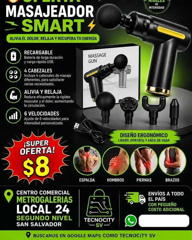 Promoción publicada por TecnoCity SV: Masajeador Smart — pistola de masaje