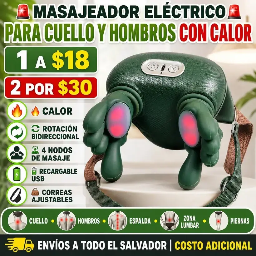 Promoción publicada por TecnoCity SV: Masajeador eléctrico de cuello y hombros con calor