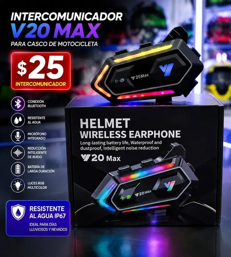 Promoción publicada por TecnoCity SV: Intercomunicador V20 MAX para casco