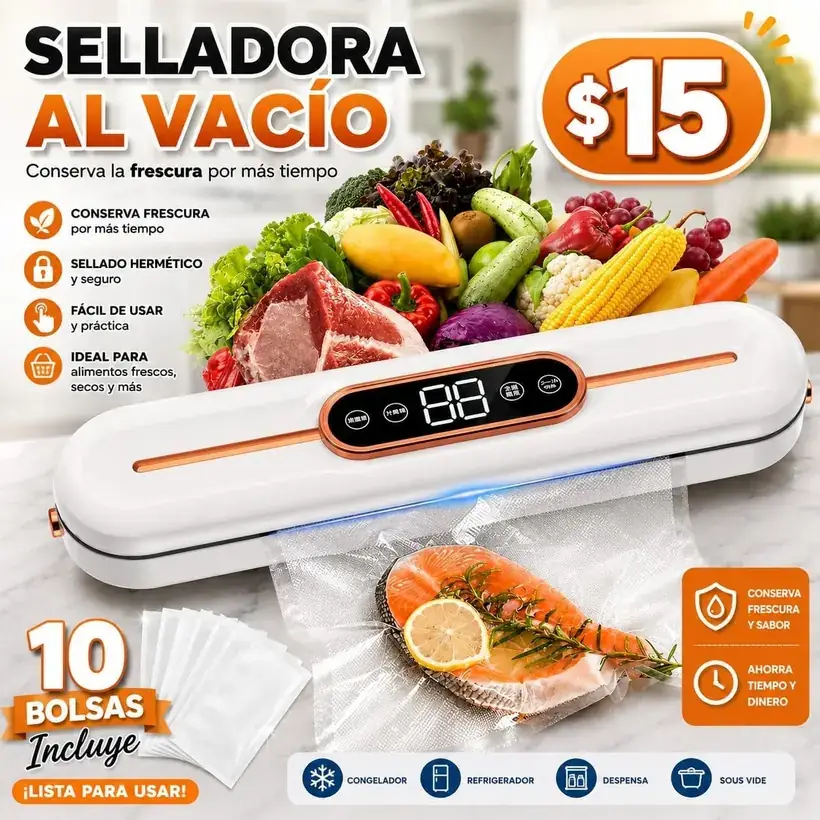 Promoción publicada por TecnoCity SV: Selladora al vacío con 10 bolsas