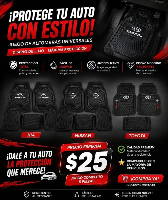 Promoción publicada por TecnoCity SV: Juego de alfombras universales para auto