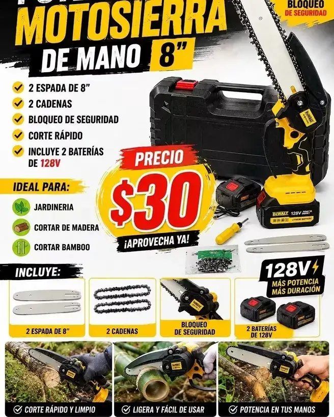 Promoción publicada por TecnoCity SV: Motosierra de mano de 8 pulgadas