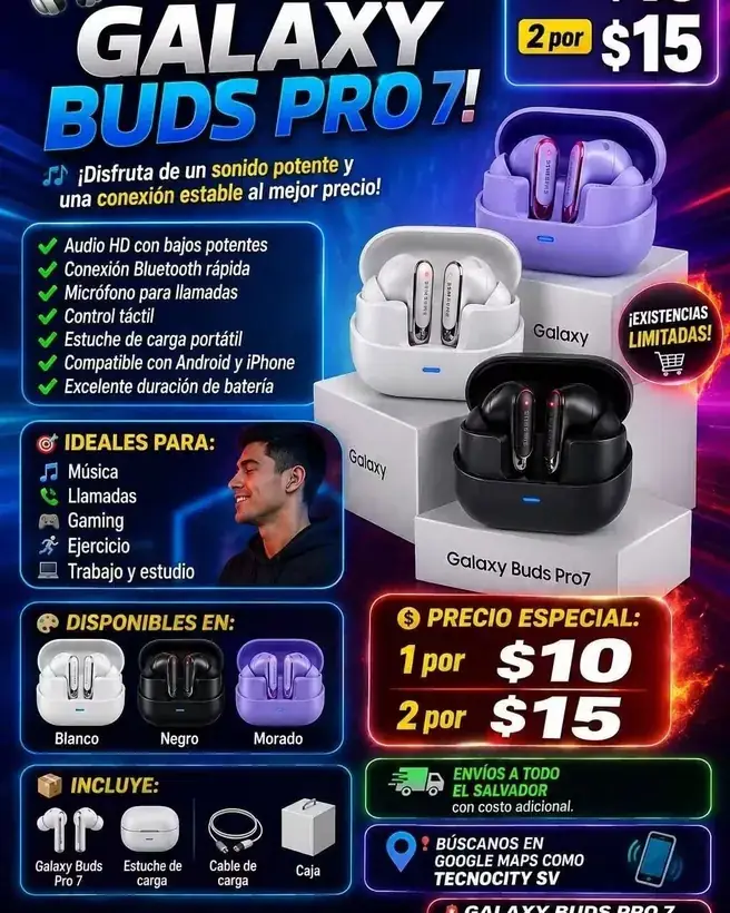 Promoción publicada por TecnoCity SV: Audífonos Galaxy Buds Pro7